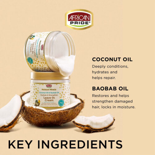 کرم نرم کننده بعد حمام تقویتی و آبرسان آفریکن پراید - African Pride Moisture Miracle Coconut Oil & Baobab Oil Leave-In Cream