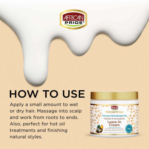 کرم نرم کننده بعد حمام تقویتی و آبرسان آفریکن پراید - African Pride Moisture Miracle Coconut Oil & Baobab Oil Leave-In Cream