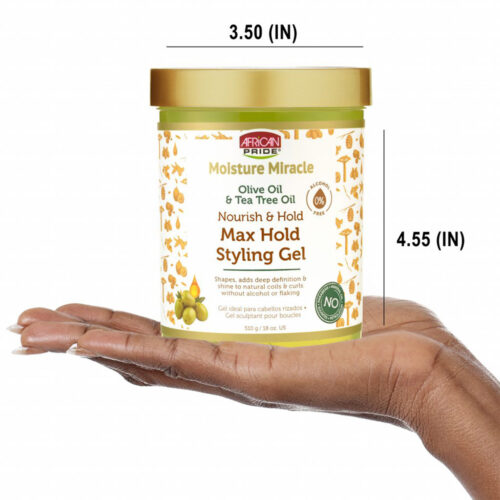 ژل حالت دهنده قوی روغن زیتون و روغن درخت چای آفریکن پراید - African Pride Moisture Miracle Olive Oil & Tea Tree Oil Max Hold Styling Gel