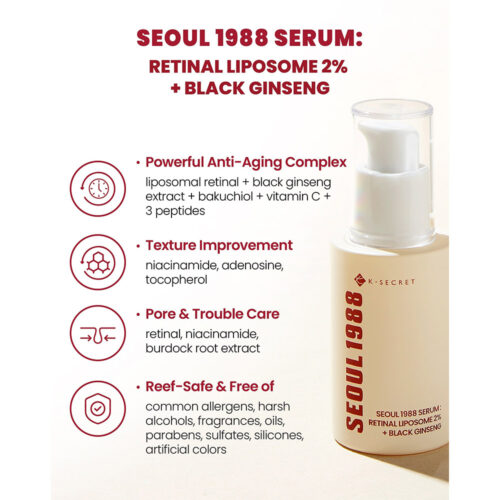 سرم ضد چروک لیپوزوم رتینال و جینسینگ سیاه سئول 1988 کی سکرت - K-Secret Seoul 1988 Serum Retinal Liposome 2% + Black Ginseng